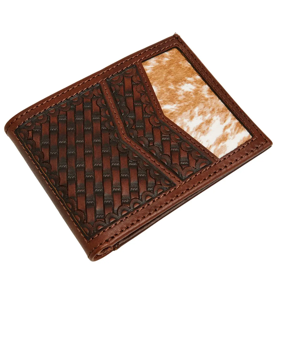 Cody James Men's Men'S Hutton Basket Weave Tooled Hair-On Bifold Wallet - Cjaho25wt6-Bn