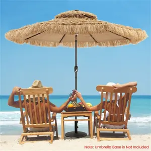 9FT Portable Beach Umbrella with LED Lights - Solar-Powered Tiki Umbrella with Tilt Mechanism & Carry Bag for Outdoor Use