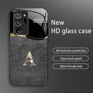 Suitable for [Galaxy Note20 Ultra 5g] New high-end flashing letter glass mobile phone case New business simple metal paint electroplated glass mobile phone case Affordable anti-fall and anti-fingerprint-888