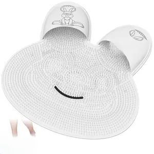 Shower Foot Scrubber Mat with Non-Slip Suction Cups, Rabbit-Shaped Silicone Foot Scrubber in Shower for Men & Women (White) Wall Bath Brush Cotton Gift