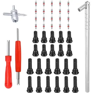 Stem Puller and Installer - 10pcs TR412, 6pcs TR413, 6pcs TR414 Short Rubber Tire Valve Stems, 4 Way and Single Head Valve Core Remover Tool