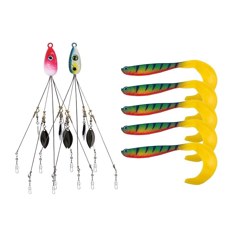 7pcs 5 Arms Alabama Umbrella Rig Fishing Ultralight Tripod Bass Lures Bait Kit Junior Ultralight Willow Blade Multi-Lure Rig
