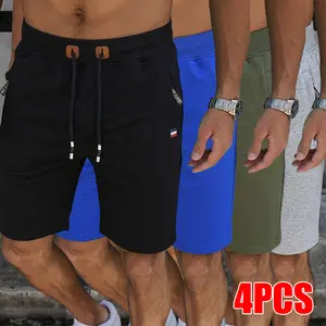 4 Pack Men's Casual Athletic Shorts Drawstring Waist Side Zipper Pockets Sports Gym Summer Outfit