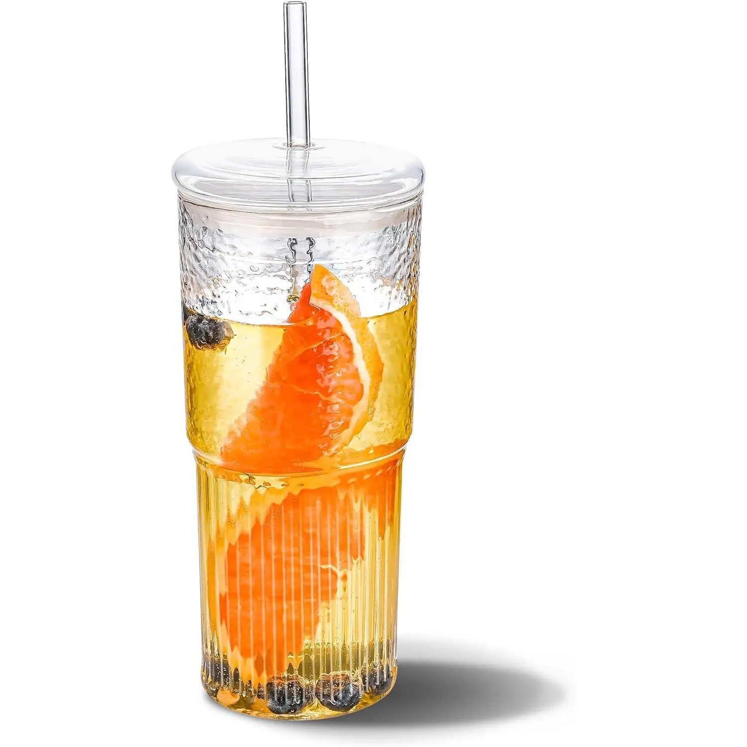 20 OZ Iced Coffee Cup With Glass Lids and Straws,High Borosilicate Glass Tumbler Cup Reusable  Smoothie Cups(Clear,1cup)...