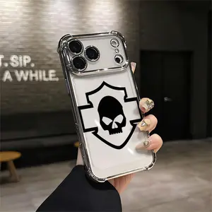 Gothic Skull Shield Edgy Black Skull Aesthetic Grunge Biker Skull Protective  For IPhone 17 16 15 14 13 12 11 PRO PLUS MAX AIR Four-corner Drop-proof Transparent Casual Soft Silicone Phone Case Perfect Gift Cellphone Smartphone Q239