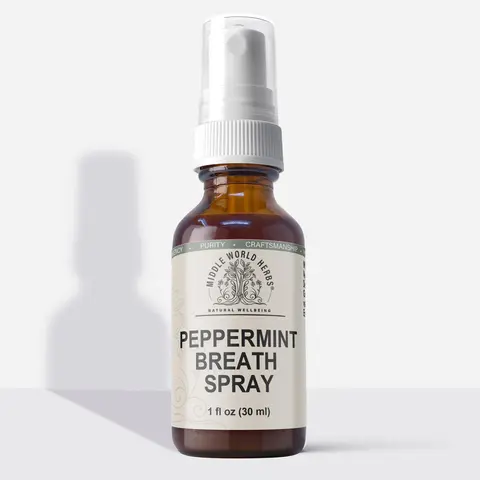 Mint Breath Spray - Chemical-Free Oral Care Freshener with Natural Deodorizing & Dental Health Benefits in Eco-Friendly Amber Glass Bottle