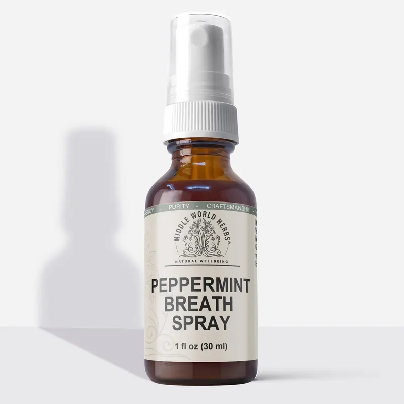 Mint Breath Spray - Chemical-Free Oral Care Freshener with Natural Deodorizing & Dental Health Benefits in Eco-Friendly Amber Glass Bottle