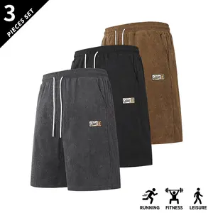 Men’s fashion solid-color shorts, 3-pack, featuring drawstring and pocket design—casual athletic shorts suitable for going out, sports, cycling, and basketball
