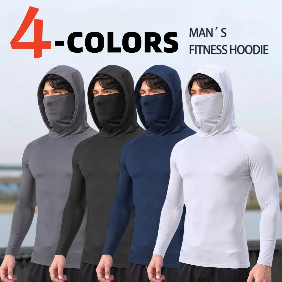 Men’s single-piece casual hooded pullover sweatshirt set featuring a slim fit, long sleeves, lightweight UPF sun protection, soft breathable fabric, classic versatile design, machine washable, comfortable for multiple occasions—fashionable men’s top.