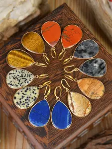 Vintage Natural Gemstone Teardrop Earrings, Statement Earrings, Elegant Crystal Jewelry for Women, Stylish Accessory for Any Occasion