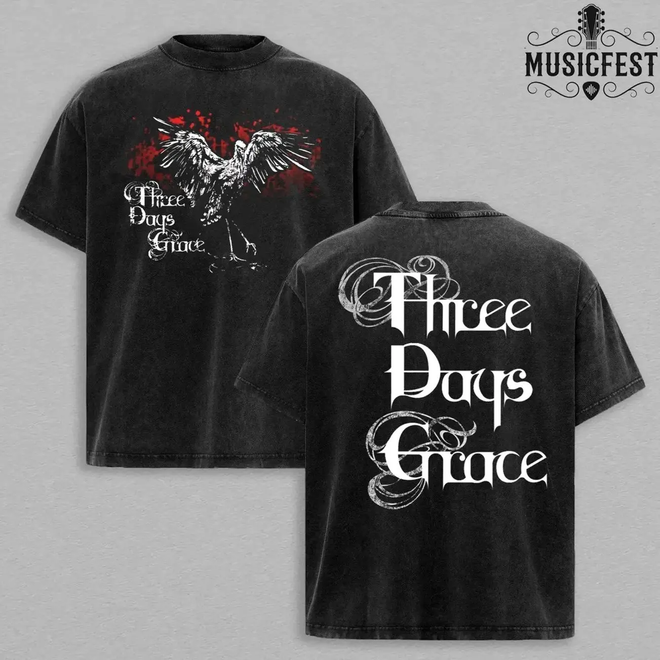 Three Days Grace Man's Vintage T-Shirt Wash 90s Graphic Tee Grunge Aesthetic Classic Rock Merchandise for Fans TV3
