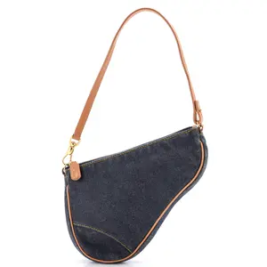 Pre-owned Dior Denim Clutches & Wristlets Christian Vintage Saddle Bag Mini by Rebag