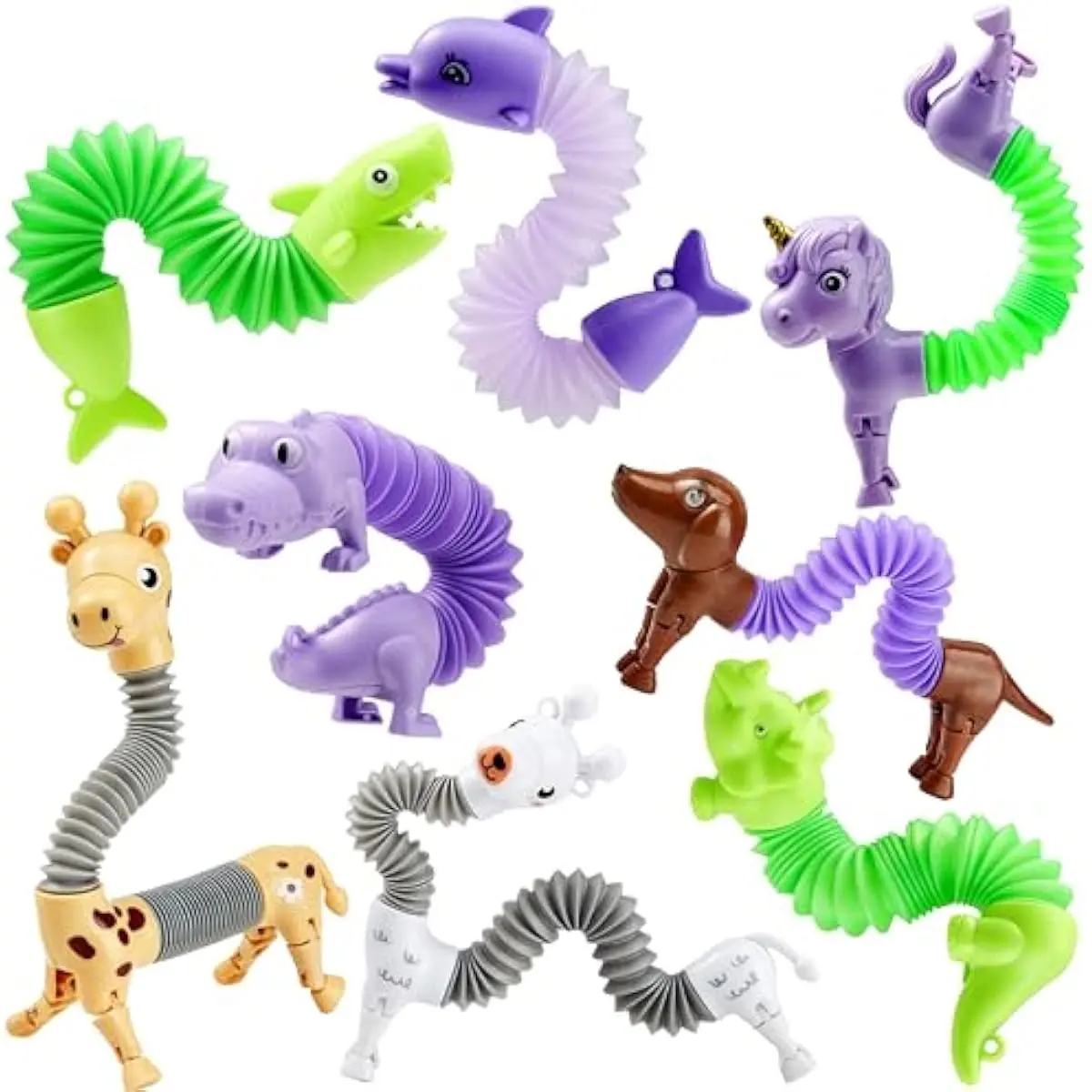 Animal Pop Tubes Fidget Toys, 8 Pack Toys for Toddlers Party Favors for Kids Birthday Gifts, Classroom Reward, Goodie Bags Stuffers (Colors Randomly)