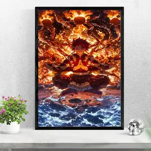 Tanjiro Kamado with Fire and Water Aura, Demon Slayer, Anime Poster, Home Decor, Wall Art