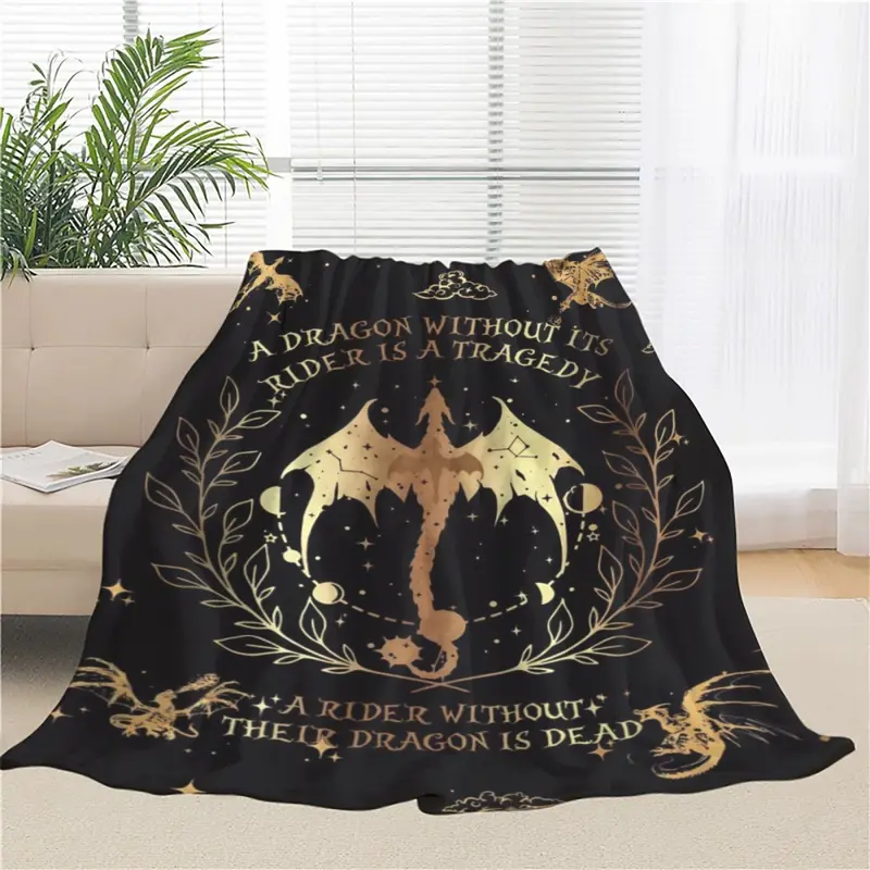 [Memorial Day Deals] Glam Style Flannel Throw Blanket with Dragon and Rider Motif - Tie-dye Digital Print All-Season Cozy Polyester Bedding Multipurpose Soft Blanket for Home Decor Travel and Pets Dragon Pattern Blanket