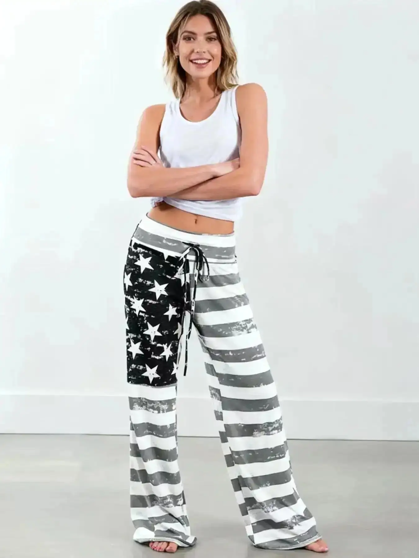Spring/Summer/Autumn/Winter Women's New American Flag Printed Pants Loose Elastic Independence Day Clothing Home Pants Athleisure Stretchy Valentine Gift Shorts High Waist All Season Bomber Jacket Shift Dress beach ready