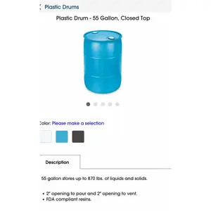 Plastic Drum - 55 Gallon, Closed Top
