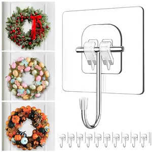 Wreath Hangers for Front Door,Large Adhesive Wall-Hooks-for-Hanging-Heavy-Duty,10 Pack Christmas Halloween Decorations Fall Wreath-Door-Hanger,Over The Door Hooks Organizer,Welcome Sign for Front Door