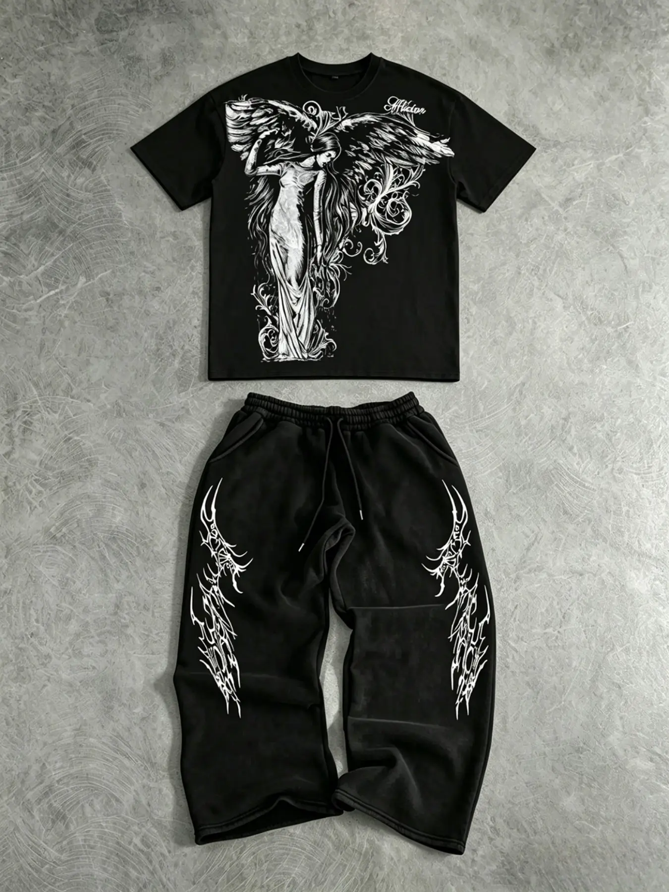 Oversized Short Sleeve Round Neck Tee + Sweatpants Set, Graphic Tee Set, Outfit, High Street Hip-Hop Camo Style, Trendy Two-Piece, Casual Wear for All Seasons, Vibe