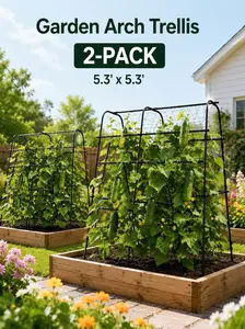[2-PACK] 5.3 x 5.3 FT Garden Arch Trellis for Raised Beds, U-Shaped Coated Metal Cucumber Trellis for Squash, Beans, Roses, Grapes and Climbing Plants