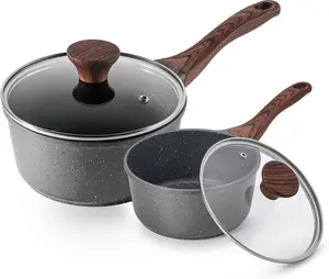 Nonstick Sauce Pan with Lid Saucepan Set, Swiss Granite Coating Sauce Pot Kitchen Cooking Pot Sets, Induction Comptable, Free of Intentionally Added PFOA, 1.5 + 2 QT