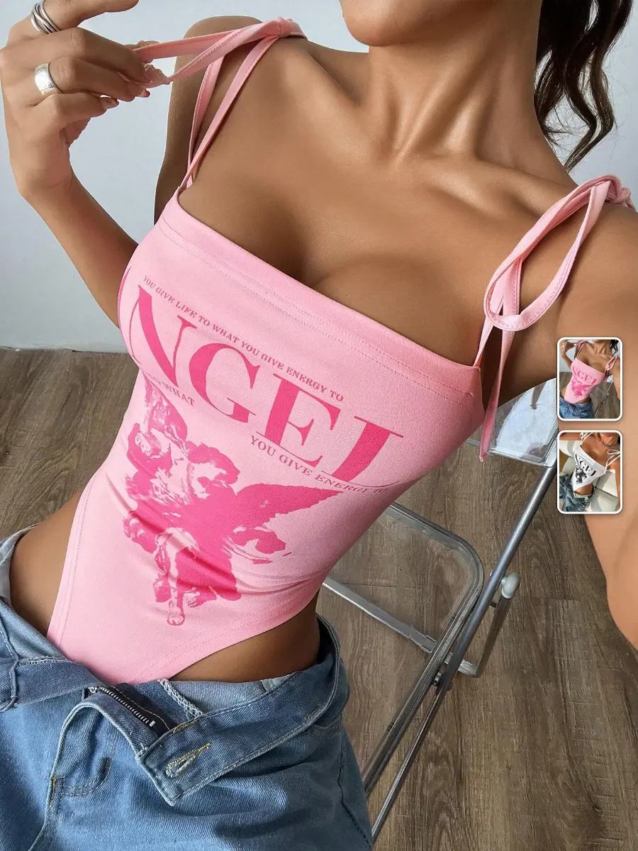 Printed Bodysuit Tank Top Y2K Going Out Stretchy Summer Outfit