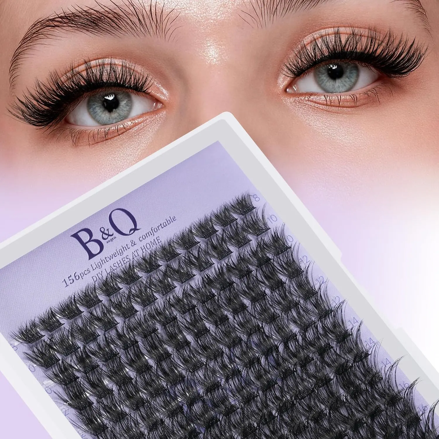 B&Q Wispy Lash Clusters B02, Natural Eyelash Clusters 156PCS for All-Day | DIY Cluster Eyelash Extensions,Cat Eye Individual Lashes,Soft Wide Band Cluster Lashes 8-18mm for Beginner Friendly 5-7 Day
