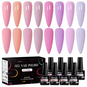 Mtssii 8pcs Rubber Gel Base Coat for Nails, Builder Gel Type, Nude & Violet Pastel Lavender, Build Strength for Thin Weak Nails, Home Manicure Kit, Nail Polish