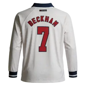 1998 England Retro Home No.7 Beckham Long Sleeved Short Sleeves Soccer Jersey Fan Version Top