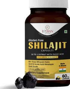 TOSHAN Himalayan Shilajit Capsules 500mg - 10:1 Shilajit Extract with Over 20% Fulvic Acid & Humic Acid - 85+ Trace Minerals for Natural Support - Maximum Strength, Vegan, Non-GMO - 60 Veg Capsules