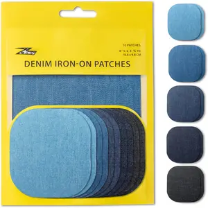 Denim Iron-on Jean Patches Inside & Outside  Glue  Cotton Assorted Shades of Blue Black Repair Decorating Kit 10 count Size 4-1/4" by 3-3/4" (9.8 cm x 10.8 cm)