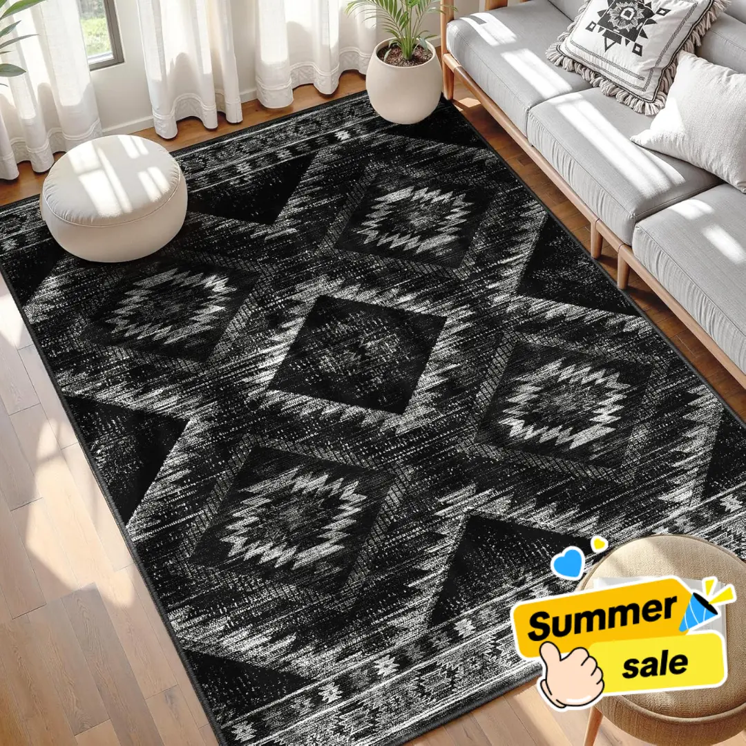 【Back to School】BESTSWEETIE Washable Rugs for Living Room, Area Rugs, Carpet, Soft Faux Wool Vintage Moroccan Runner Rug for Bedroom Non Slip Tpr Backing Low Pile, Distressed Aztec Rug,summerwins