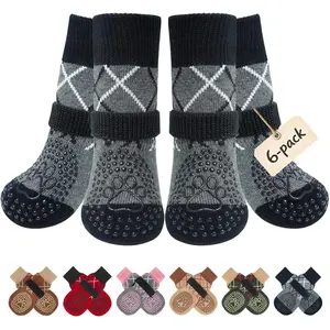 6PCS Dog Socks to Prevent Licking Paws for Cold Pavement Winter Dog Shoes with Grippers for Hardwood Floors Anti Slip Puppy Boots & Paw Protectors for Small Medium Large Senior Dogs SM