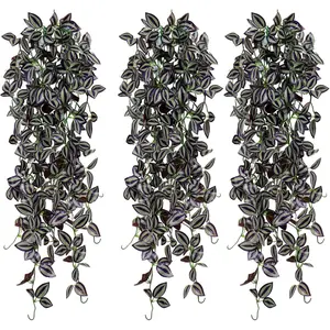 3 count Artificial Hanging -3.6ft  Ivy Vine Purple  Ivy Leaves Faux Hanging Scindapsus Vine for Wall House Room Party Garden Indoor Outdoor Decoration