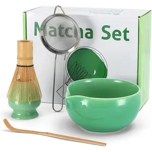 5 count Matcha Whisk Set, 18OZ Matcha Bowl With Thoughtful Spout,    Whisk, Ceramic Whisks Holder, 304 Stainless Sifter,  Scoop,  Spoon,  for Matcha Lovers Beginner