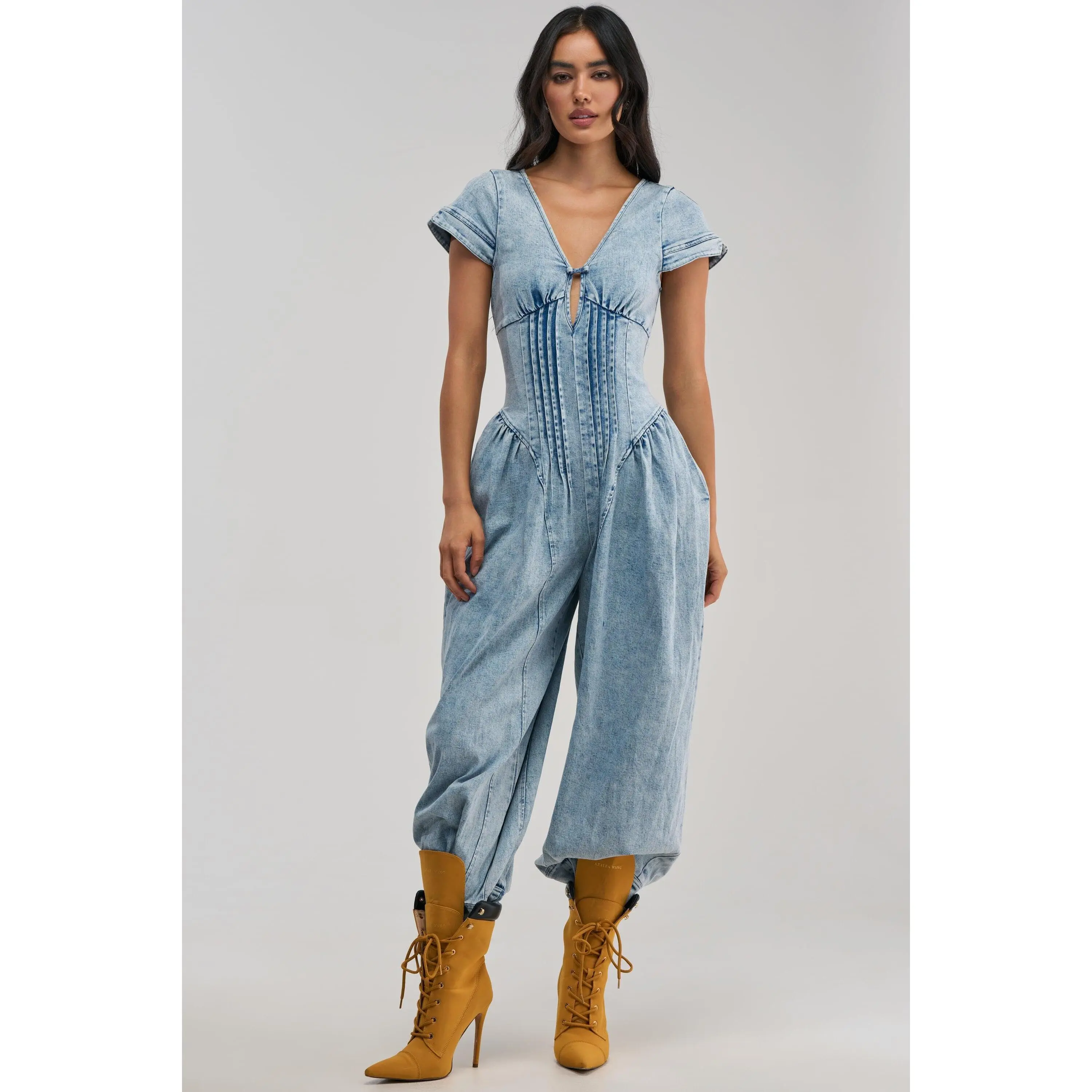 MUST HAVE SHORT SLEEVE DENIM JUMPSUIT