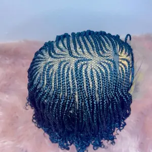 Braided Wigs for Women with Curly Ends Short Black Hair with Cornrows in the Front Stylish Design