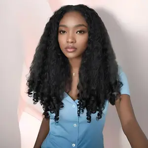 Afro Curly V Part Wig Synthetic Yaki Curly Half Wigs for Black Women Glueless V Part Wig with Bottom Bouncy Curls Blowout Hair Style 22 Inch