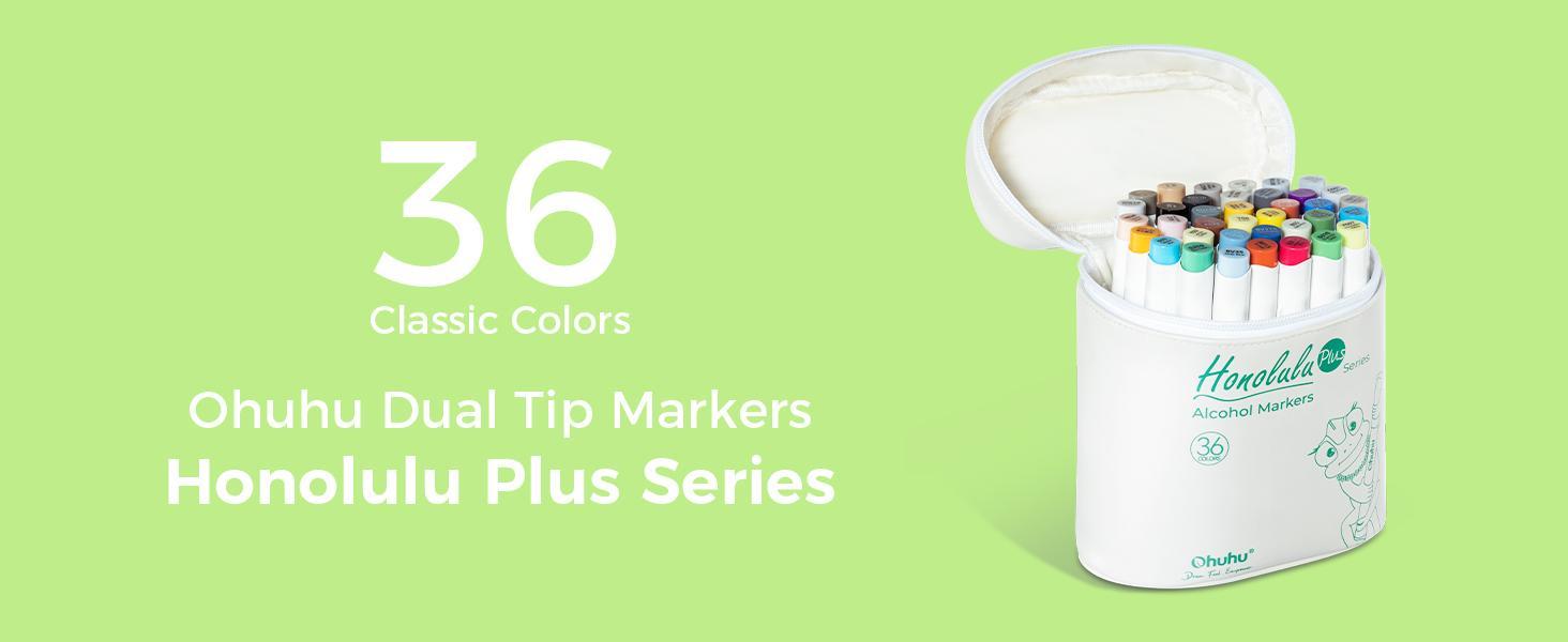 Ohuhu Alcohol Brush Markers: Supreme Brush& Chisel Dual Tips - 36 colors - Alcohol-based Art Marker Set for Artist Adult Coloring Book Illustrations- Refillable - Honolulu Plus Series of Ohuhuart