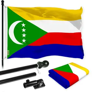 G128 Combo Pack: 6 Ft Tangle Free Aluminum Spinning Flagpole (Black) & Comoros Comorian Flag 3x5 Ft, LiteWeave Pro Series Printed 150D Polyester | Pole with Flag Included