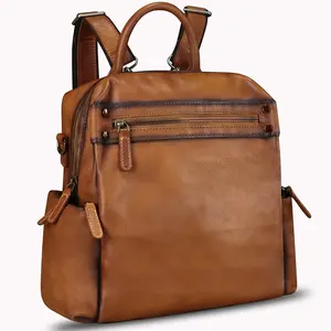 Genuine Leather Backpack Purse for Women Vintage Casual Daypack Knapsack Handmade Rucksack Convertible Shoulder Bag