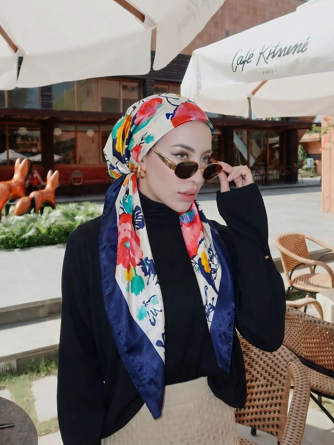 Elegant Chain Headscarf Hat, Hijab Fashion Glossy Lightweight Scarf, Hair Scarves, Satin Elastic Hair Cap, Easy Wrap Hijabs, Muslim Fashion Apparel