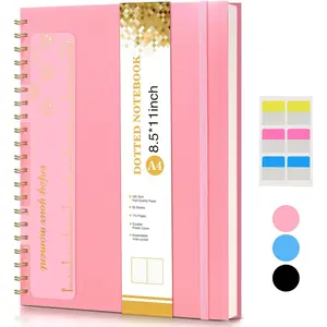 Dotted Notebook, Spiral Notebook Journal 8.5" x 11", A4 Large Dot Grid Notebooks for Women Men, 100 GSM Dotted Paper, Plastic Hardcover Spiral  Dotted Journals for Work School Sketching, Pink