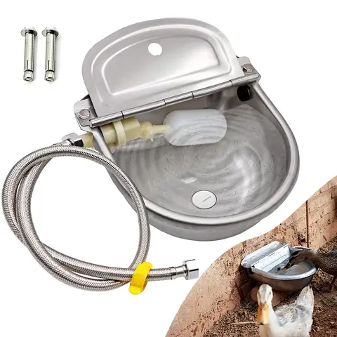 Automatic Dog Gravity Feed Water Feeder with Hose & Mount Kit, Durable Long-Lasting Pet Supplies for Farms, Stainless Steel Drinking Water Bowl, Easy-to-Clean Dog Accessory
