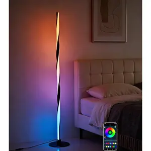 RGBWIC Floor Lamp, LED Corner Lamp compatible with Alexa, Modern Black Floor Lamp with  Sync and 16 Million DIY Colors, Dimmable Color Changing Standing Lamp for Bedroom Living  Rooms