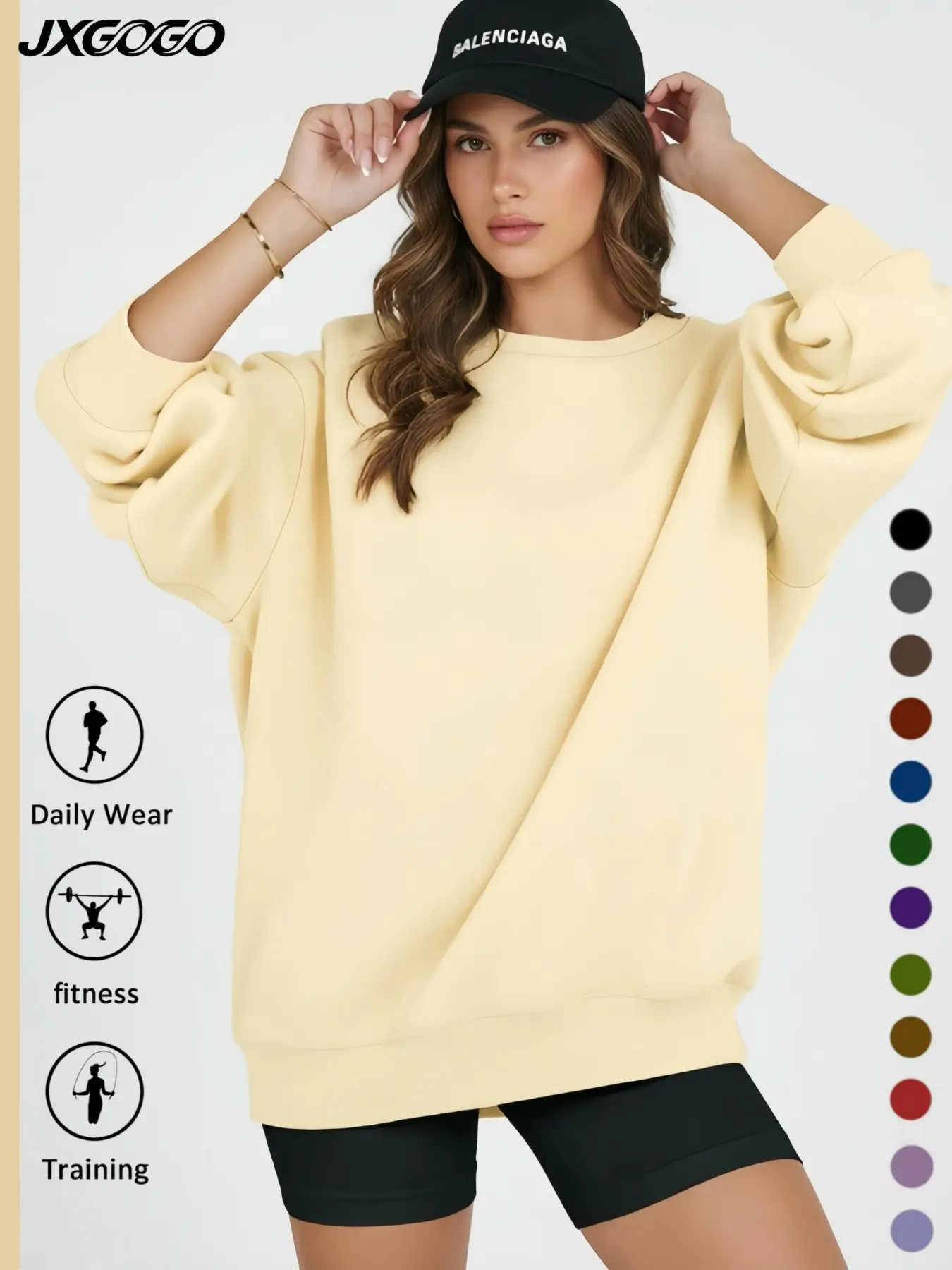 Jxgogo XS-4XL Women's Plain Round Neck Sweatshirt, Loose Fit Drop Shoulder Design, Casual Daily Wear, Fashionable Fall & Winter Apparel