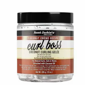 Aunt Jackie's Curl Boss Coconut Curling Gelée - Simplifies Styling, Enhances Natural Texture, Perfect for All Curl Types, 15 oz