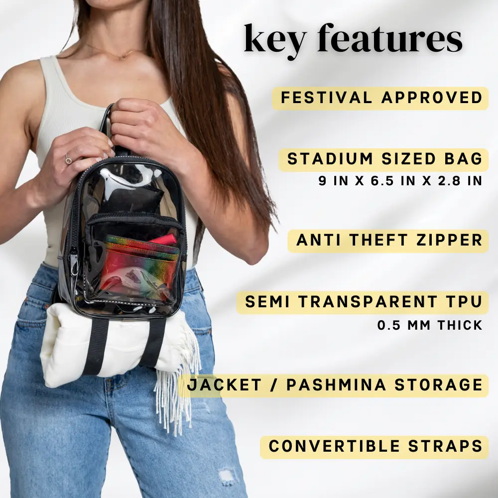 Anti-Theft Mini Backpack Black Clear Transparent Small  display picture 3