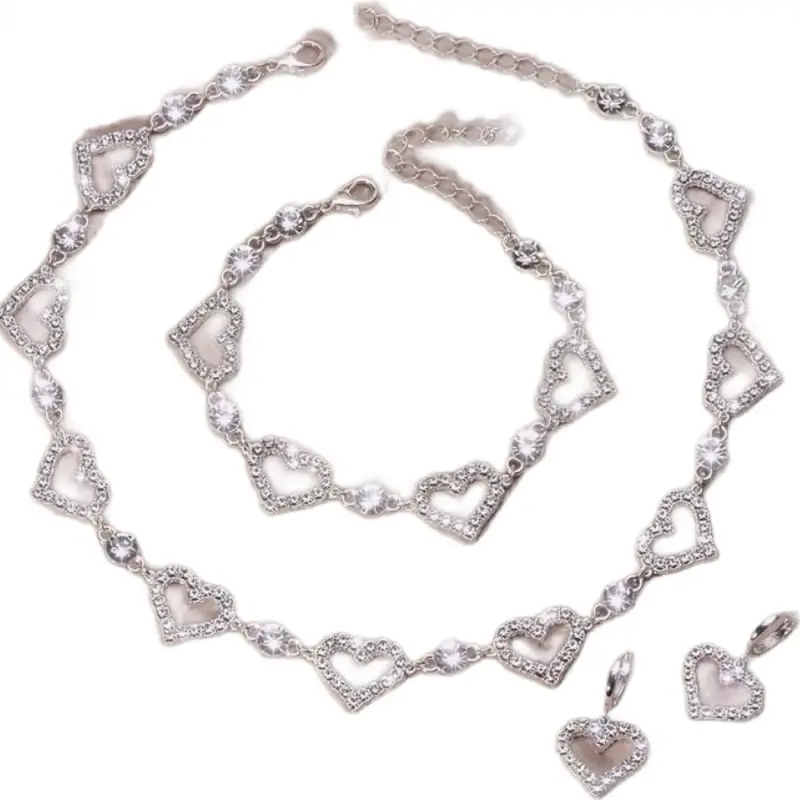 Cubic Synthetic zirconia Floating Heart Necklace, bracelet & Earrings #283