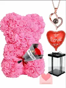 Handmade Cute Preserved Flower Bear Rose Gift Box, Proposal Date Declaration, Creative Eternal Floral Set, Romantic Women's Gift